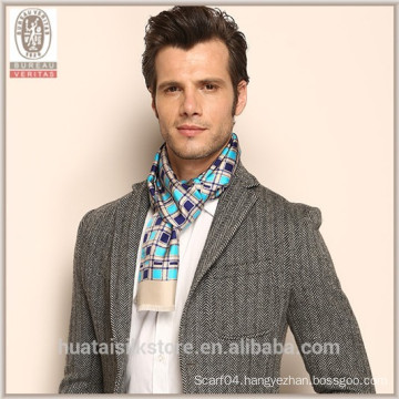 Plaid Pattern double two Layers self fringe Silk Men Scarf